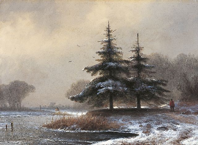 John Franciscus Hoppenbrouwers | A snow-covered landscape, Öl auf Holz, 21,5 x 29,0 cm, signed l.l.