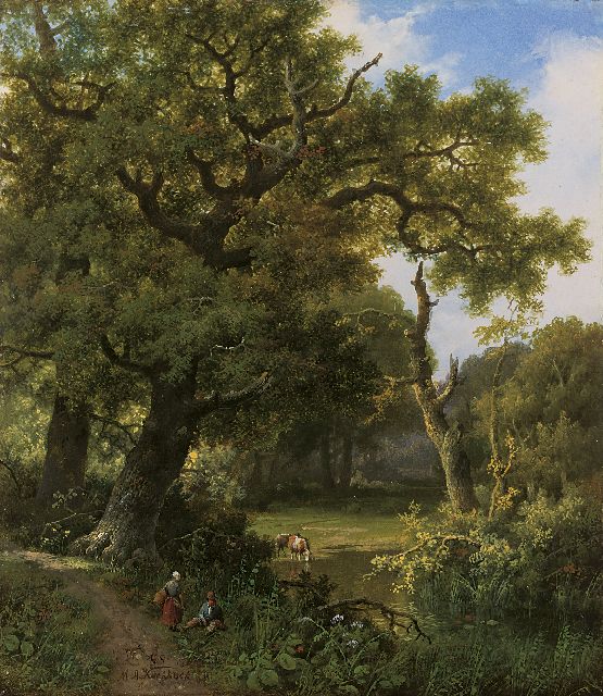Marinus Adrianus Koekkoek I | Cattle in a forest landscape, Öl auf Holz, 27,5 x 24,0 cm, signed l.l. und dated '60