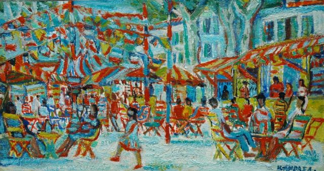 Kees Andréa | Festivities in the Provence, Chateau Renard, Öl auf Holzfaser, 16,0 x 29,9 cm, Unterzeichnet r.u. und zu datieren ca. 1960