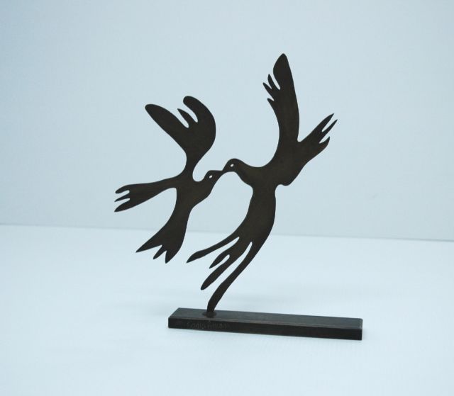 Kadishman M.  | Lovebirds, Kupfer 22,6 x 20,3 cm, gesigneerd op basis