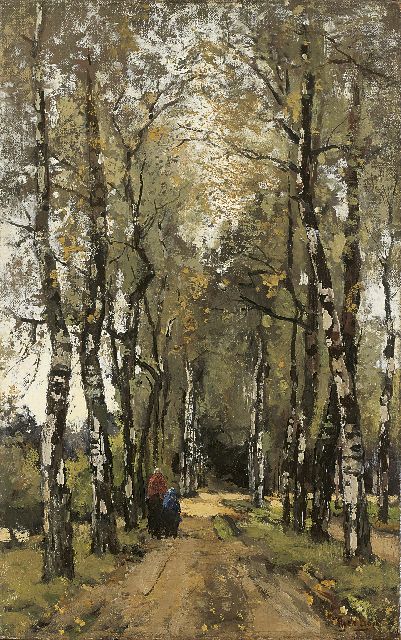 Bock T.E.A. de | A woman with her child on a forest path, Öl auf Leinwand 60,0 x 38,3 cm, signed l.r.