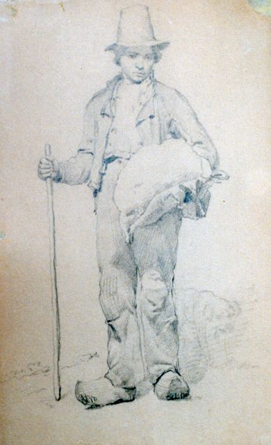 Barend Cornelis Koekkoek | A farm labourer, Bleistift auf Papier, 23,0 x 13,8 cm