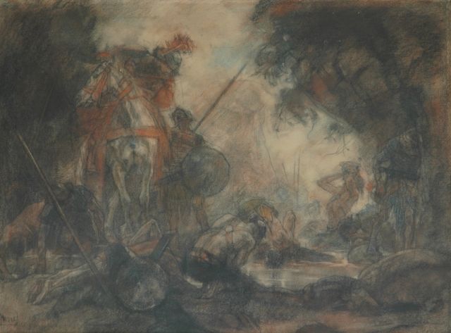 Johannes Hendricus Jurres | After the battle, Pastell auf Papier, 54,2 x 73,2 cm, signed l.l.
