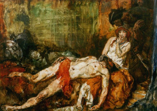 Jurres J.H.  | Samson en Delilah, Öl auf Leinwand 75,3 x 100,2 cm, gesigneerd l.b.