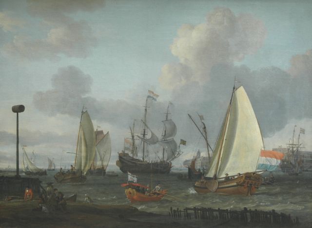 Storck A.  | Shipping in a Dutch harbour, possibly Amsterdam, Öl auf Leinwand 70,2 x 94,0 cm, signed l.l.