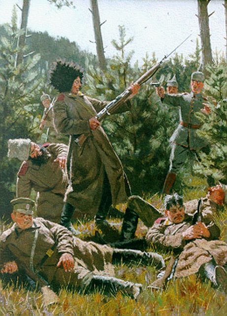 Herbert Rothgaengel | The battle between the Russian and Prussian army, Gouache auf Papier, 41,8 x 31,0 cm, signed l.l. und dated 1916