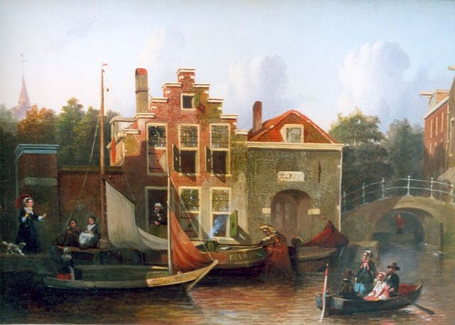 Joseph Bles | Shipping in a city canal, Öl auf Holz, 27,0 x 38,5 cm, signed l.l.