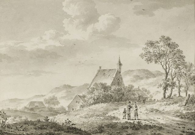 Barend Cornelis Koekkoek | Landschaft in Zeeland, Feder, Pinsel und Tinte auf Papier, 18,3 x 26,7 cm, Unterzeichnet l.u.