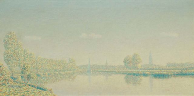 Johan Birnie | A view on the Eem with Amersfoort in the background, Öl auf Leinwand, 37,3 x 71,4 cm, signed l.l. und dated 1913