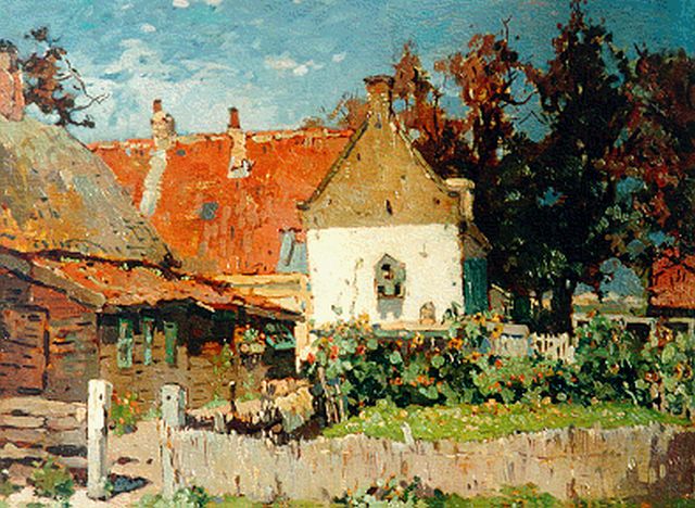 Bogman jr. H.A.C.  | A farm in a summer landscape, Öl auf Holz 38,7 x 47,7 cm, signed l.r.