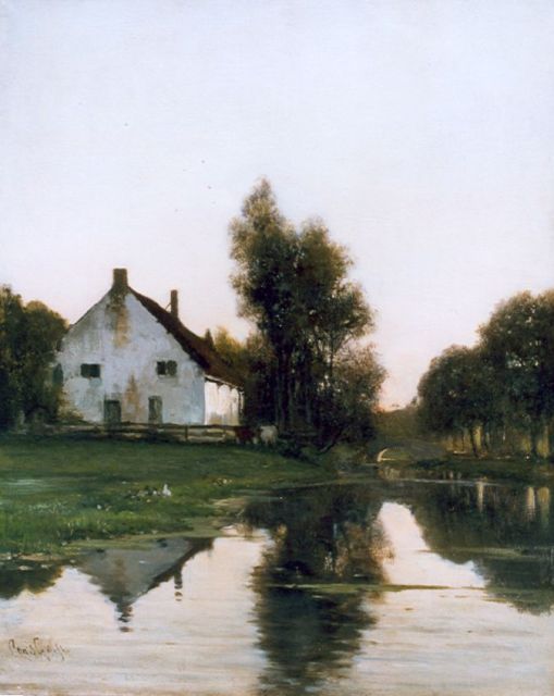 Louis Apol | A farm along a canal in spring, Öl auf Leinwand, 39,9 x 32,5 cm, signed l.l.
