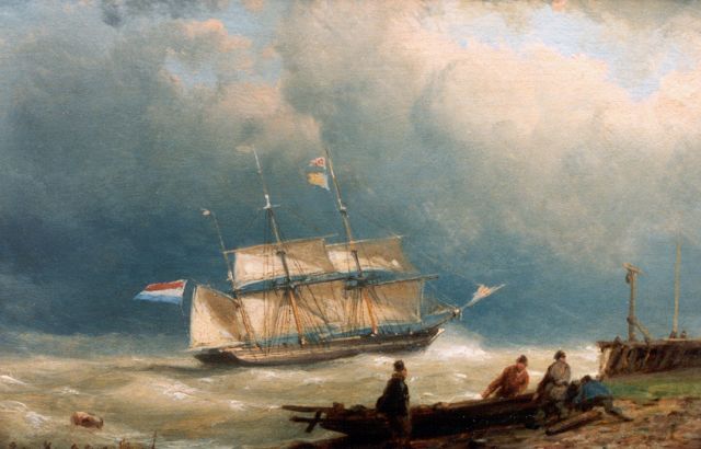 Jan H.B. Koekkoek | A sailing vessel setting out, Öl auf Holz, 12,0 x 18,3 cm, signed l.l.