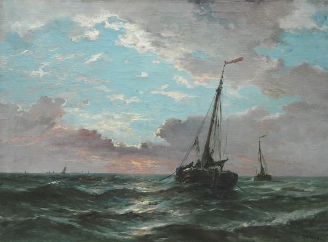 Jan van der Linde | Two sailing boats at sea, Öl auf Leinwand, 74,6 x 100,8 cm, signed l.r.