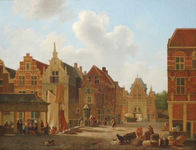 Johannes Rutten | Ansicht auf das Rietdijkerspoort in Dordrecht, Öl auf Holz, 56,1 x 73,1 cm, Unterzeichnet r.u.