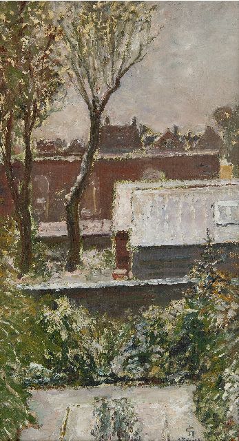 Storm van 's-Gravesande C.N.  | Aussicht auf Gärten und Häuser, Öl auf Leinwand  auf Holzfaser 45,6 x 25,0 cm, Unterzeichnet r.u. mit Monogramm und datiert 3. Nov. 19 (1919)