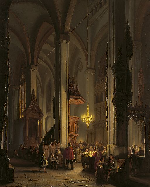 Gillis Haanen | Evening Service in a Gothic Church, Öl auf Holz, 74,9 x 60,2 cm, signed l.l.