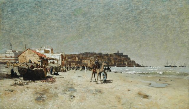 Hendrik Veder | The beach near Jaffa, Öl auf Leinwand, 90,2 x 152,0 cm, signed l.r. traces of signature