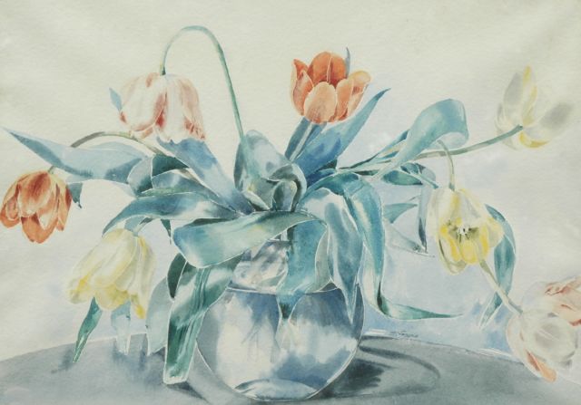 Naegele A.  | A flower still life with tulips, Aquarell auf Papier 44,0 x 54,0 cm