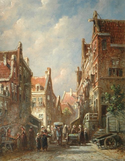 Petrus Gerardus Vertin | Market in a Dutch street, Öl auf Holz, 19,4 x 14,9 cm, signed l.l.