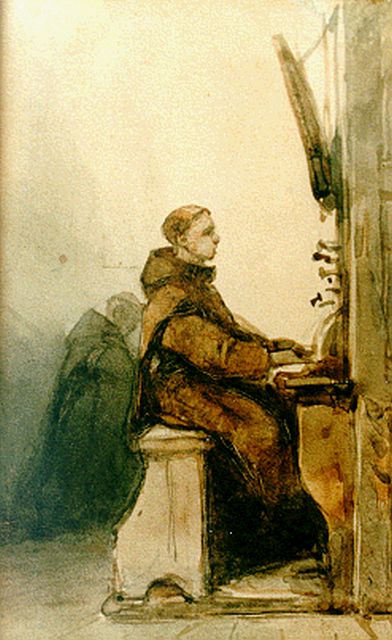Bosboom J.  | The organist, Aquarell auf Papier 13,8 x 8,4 cm, signed l.r.
