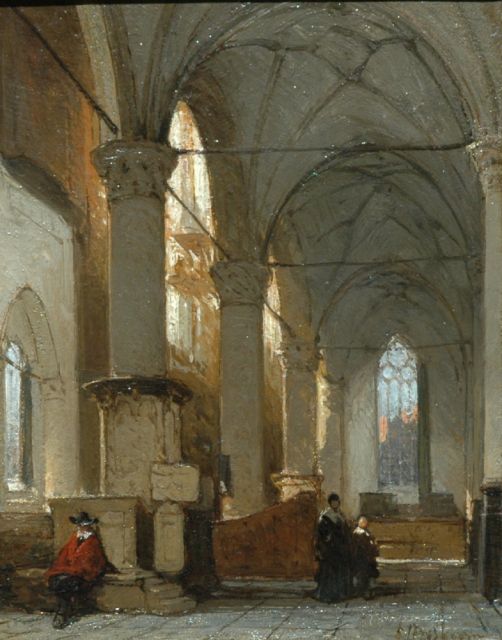 Johannes Bosboom | Interior of the Grote Kerk, Alkmaar, Öl auf Holz, 19,1 x 14,9 cm, signed l.r.