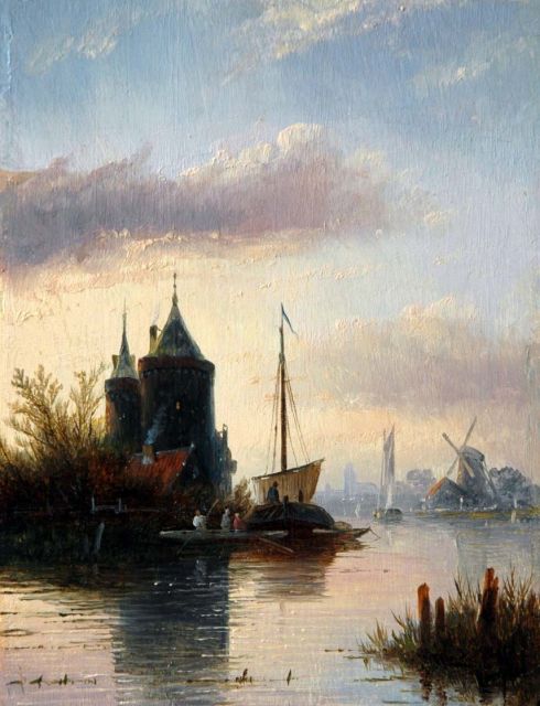 Jacob Jan Coenraad Spohler | Moored sailing boats, Öl auf Holz, 18,0 x 13,8 cm
