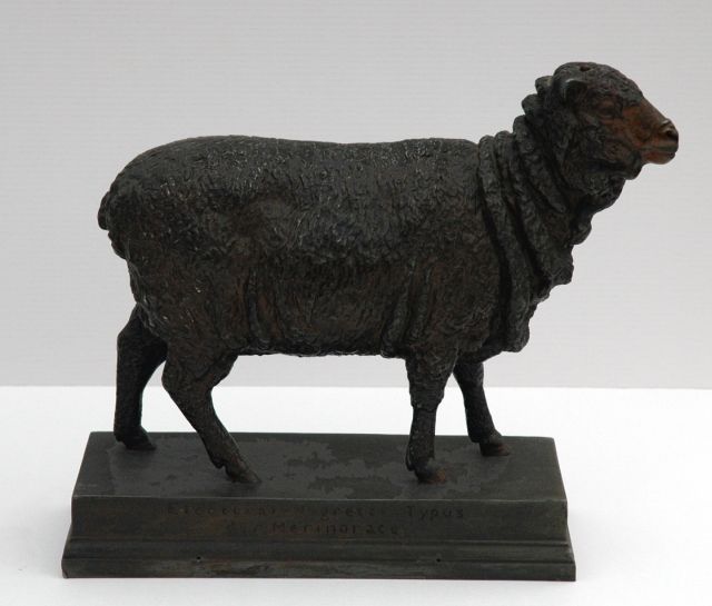 Max Landsberg | Electoral-Negretti Merino-schaap (alleen samen met 9179), Bronze, 24,8 x 29,3 cm, gesigneerd voorzien van naaminscriptie op basis und Berlin 1882