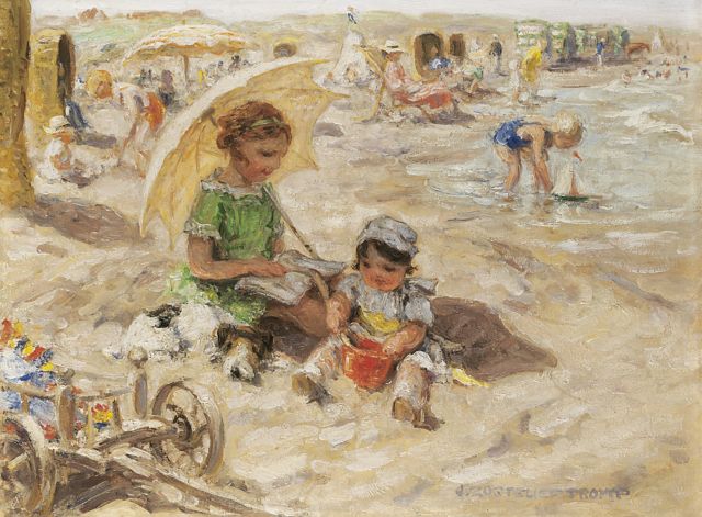 Jan Zoetelief Tromp | A day at the beach, Öl auf Leinwand, 30,0 x 40,0 cm, gesigneerd r.o. en verso