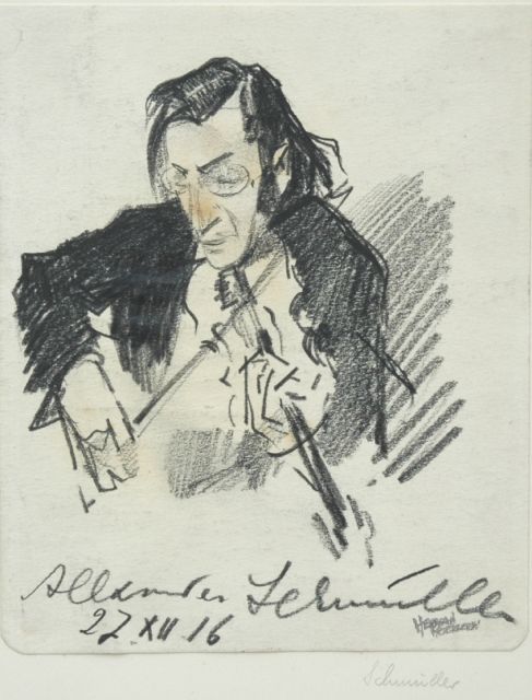 Herman Moerkerk | Portrait of violin player Alexander Schmuller, Schwarze Kreide auf Papier, 12,7 x 15,4 cm, signed l.r. und dated 27 XII '16