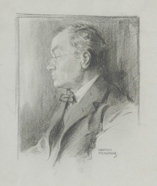 Moerkerk H.A.J.M.  | Portrait of composer Alphons Diepenbrock, Schwarze Kreide auf Papier 14,4 x 12,9 cm, signed l.r.