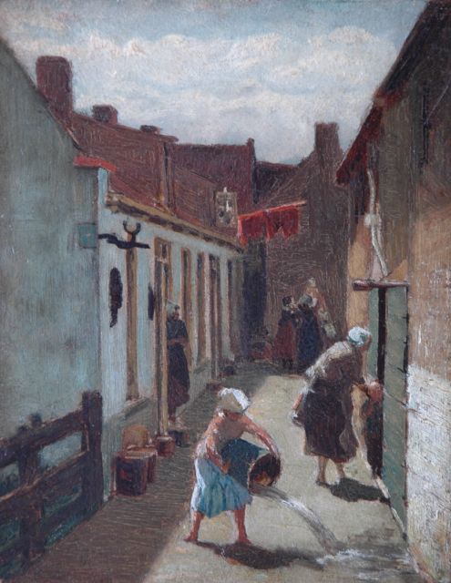 Fridolin Becker | A street in Katwijk, Öl auf Holz, 19,0 x 14,8 cm