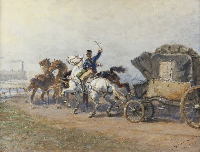 Cornelis Albertus Johannes Schermer | Coming to a stop for the train, Aquarell auf Papier, 55,4 x 72,3 cm, signed l.r. und painted 1911