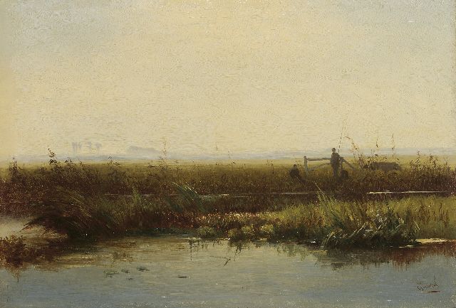Constan Gabriel | Anglers in a polder landscape, Öl auf Holz, 21,5 x 31,3 cm, signed l.r.