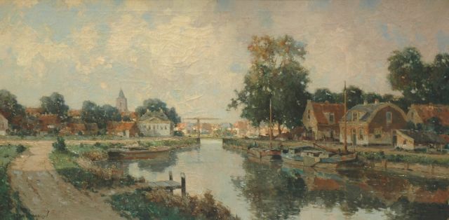 Delfgaauw G.J.  | Houses along a waterway, Öl auf Leinwand 60,1 x 120,0 cm, signed l.l.