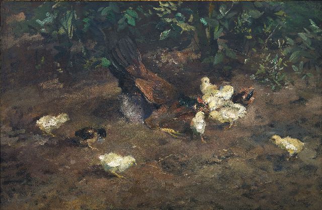 Korteling W.  | Huhn mit Küken, Öl auf Leinwand 77,3 x 119,6 cm, Unterzeichnet r.u.