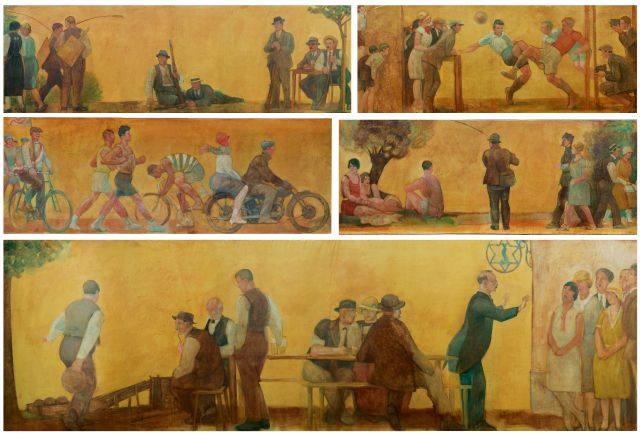 Emil Cardinaux | Zyklus von Wettkämpfen, 5-teilig, Öl auf Leinwand, 125,0 x 2000,0 cm, Unterzeichnet u.r. und datiert '30