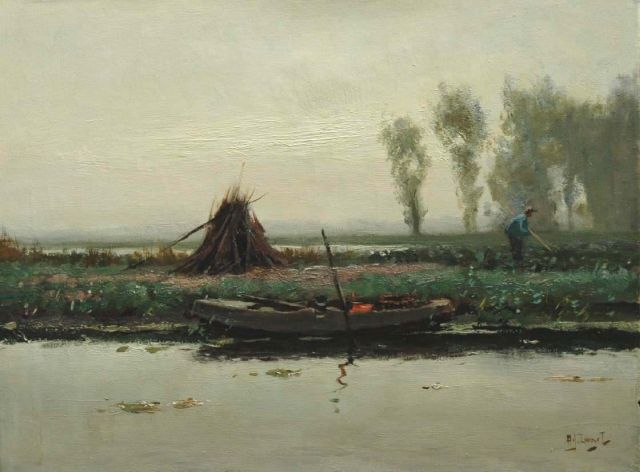 Arie Zwart | A farmer in a polder landscape, Öl auf Leinwand, 30,0 x 40,0 cm, signed l.r.
