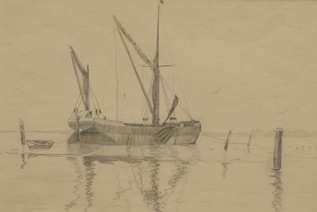 Robert Trenaman Back | A moored 'Thames barge', Bleistift auf Papier, 25,3 x 35,7 cm, signed reverse