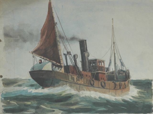 Robert Trenaman Back | Drifter at sea, Aquarell auf Papier, 27,5 x 37,7 cm, signed l.r.