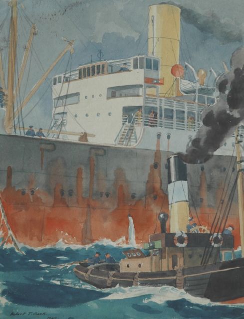 Robert Trenaman Back | The towboat takes over, Aquarell auf Papier, 29,2 x 49,5 cm, signed l.l. und datiert 1940