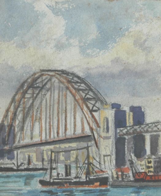 Robert Trenaman Back | Ships by the Sydney Harbour Bridge, Sydney, Australia, Bleistift und Aquarell auf Papier, 13,3 x 11,2 cm