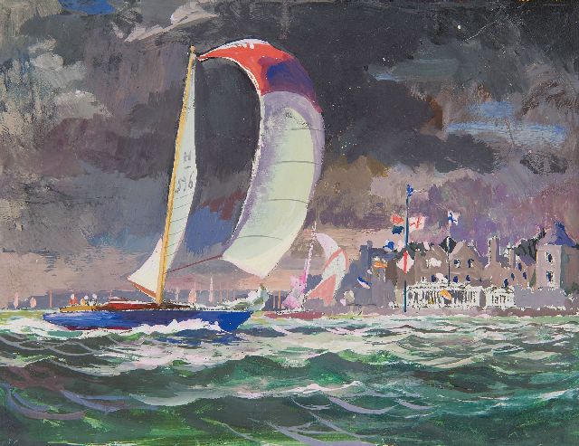 Robert Trenaman Back | Regatta am Hafeneingang, Aquarell auf Papier, 11,5 x 15,5 cm