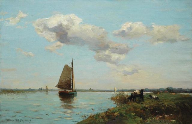 Willem Weissenbruch | Shipping in a river landscape, Öl auf Leinwand, 40,2 x 60,6 cm, signed l.l.
