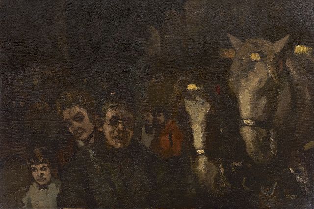 Cor Noltee | Figuren und Kutschenpferde am Abend, Öl auf Leinwand, 60,7 x 90,7 cm, Unterzeichnet r.u.
