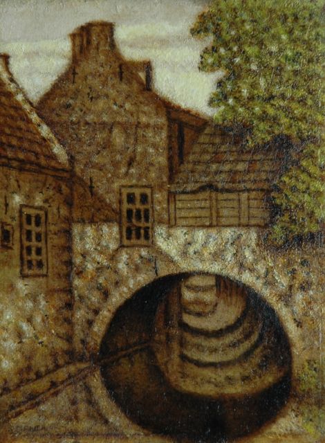 Sal Meijer | The Uilenburg near the Binnendieze,'s Hertogenbosch, Öl auf Holz, 20,6 x 15,7 cm, signed l.l.