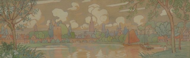 Rodolphe Wytsman | Flanders: The Minnewater (study for a frieze, left side), Bleistift und Aquarell auf Papier, 60,0 x 21,7 cm, signed l.r. und executed in 1902
