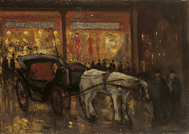 Marie Henri Mackenzie | Amsterdam by night with a horse and carriage, Öl auf Leinwand, 50,1 x 70,4 cm, signed l.r.
