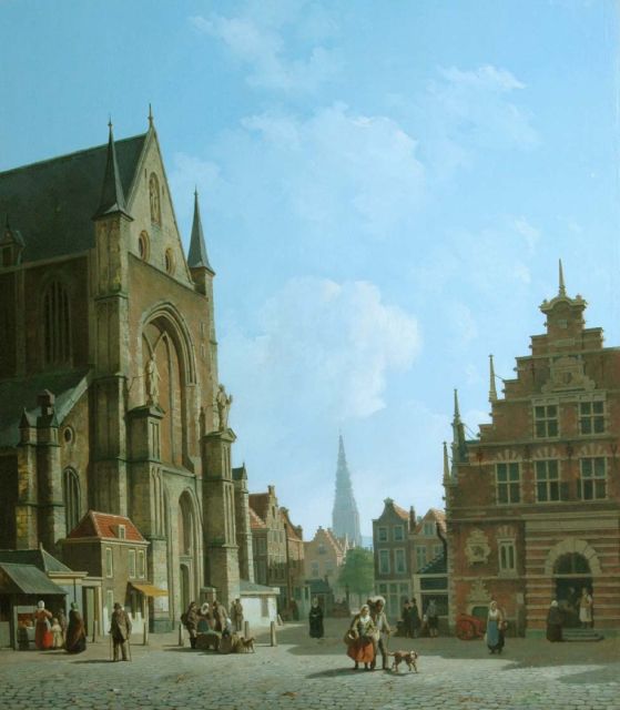 Johannes Rutten | View of the Grote Markt, with the St. Bavokerk, the Vleeshal and the Nieuwe Kerk, Haarlem, Öl auf Holz, 70,1 x 61,0 cm, signed l.r. und dated '57