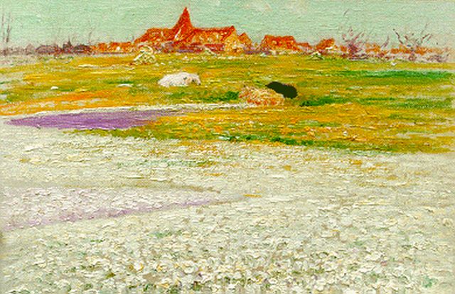 Albert Lefebvre | Bulb fields, a village in the distance, Öl auf Leinwand, 26,0 x 35,5 cm, signed l.l.