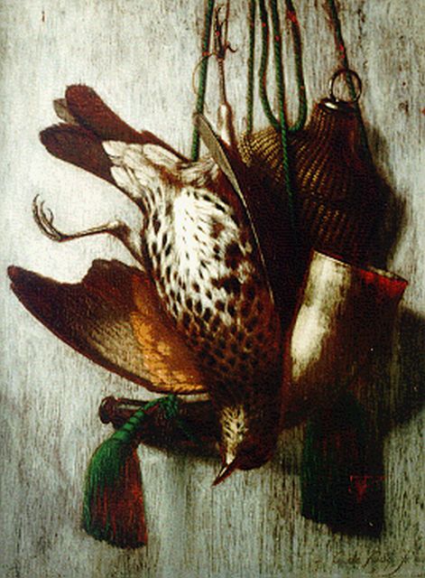 Cornelis de Cocq | A hunting still life, Öl auf Holz, 31,6 x 25,1 cm, signed l.r. und dated 1886